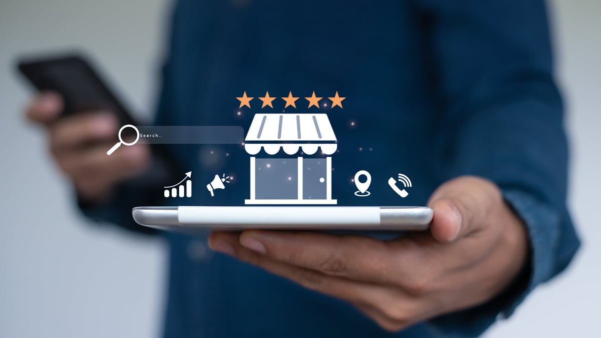 Mobile phone showing business listing